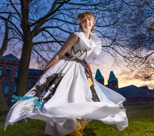 Student in a swirling dress