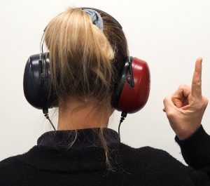 Woman wearing headphones