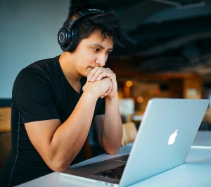 Student using a laptop